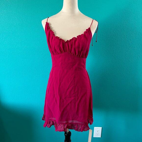 NWT Reformation Esther Dress Pink Tie Straps Ruffled V-neck Short Size 10 - Picture 2 of 6